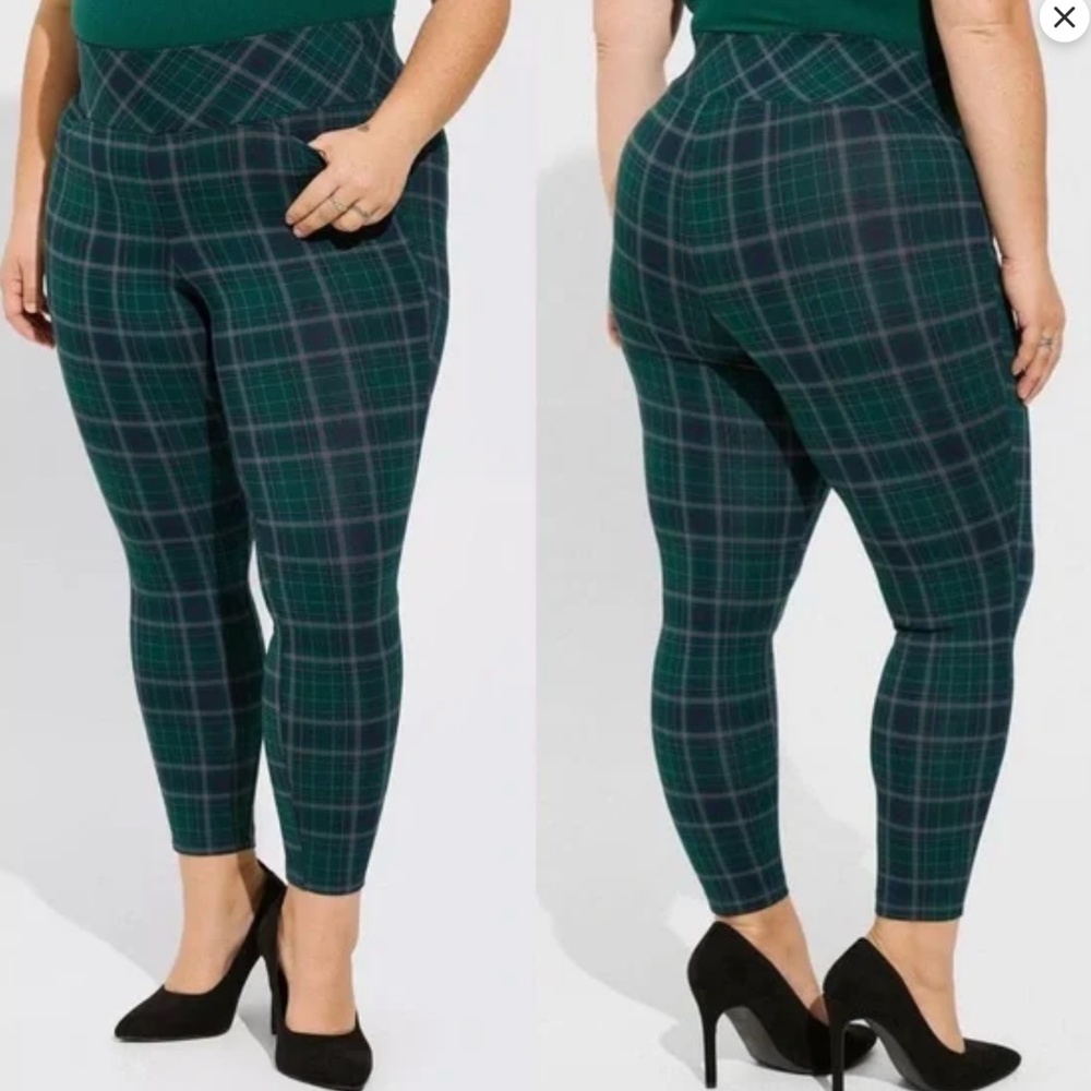 Torrid Green Plaid Print High Rise Pixie Luxe Ponte Skinny Pants Sz 1X Short